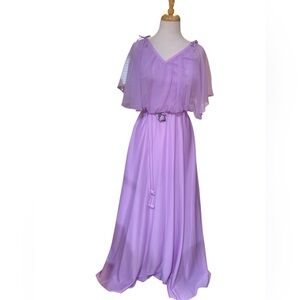 Vintage 70’s lilac cape maxi dress with split sleeves and floral ties size 6